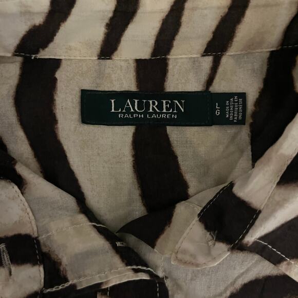 Lauren Ralph Lauren Courtenay Zebra Print Long Sleeve Button Up Shirt Size L - Picture 7 of 9